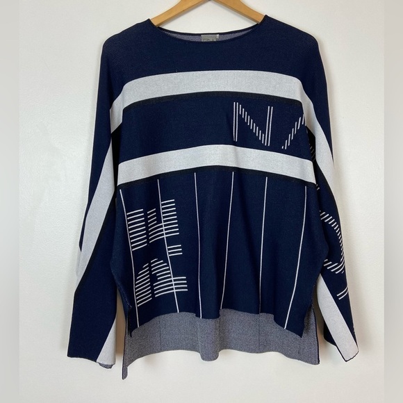 PE NATION RESERVE OVERSIZED JACQUARD-KNIT SWEATSHIRT IN NAVY Spell out Top - Picture 3 of 9